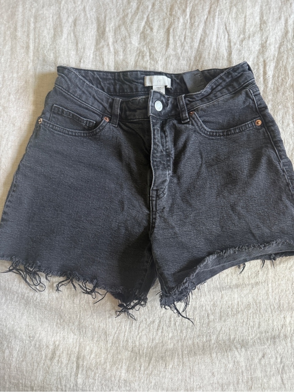 H&M Black Frayed Hem High-Rise Denim Shorts